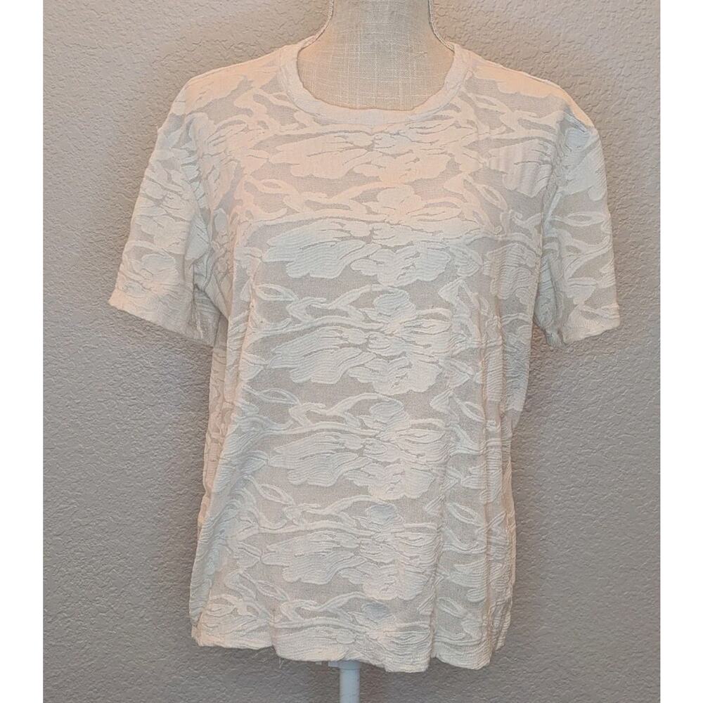 Wilfred Top Medium Womens Ivory Short Sleeve Aleutian Lace Sheer Shirt Crewneck